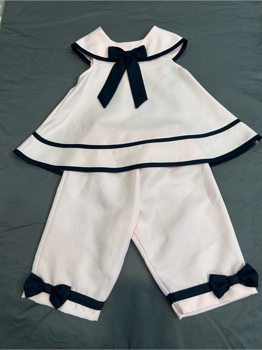 Rare Editions Pink Dress Set with Navy Trim and Bows